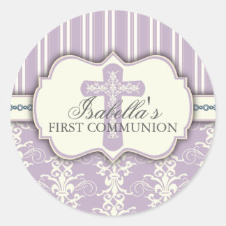 Rond Sticker vintage de première communion Damask | Vio