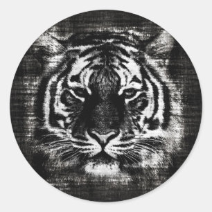 Rond Sticker Vintage de tigre noir et blanc