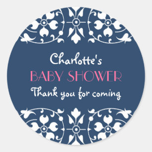 Rond Sticker vintage en Merci floral en bleu marine
