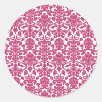 Sticker vintage Floral Damask Fuchsia Rose Card
