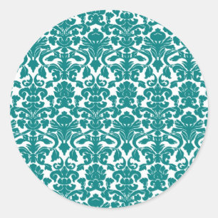 Rond Sticker vintage Floral Turquoise Damask
