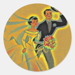 Rond Sticker Vintage Mariage Couple Marié Groom Golden