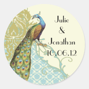 Rond Sticker vintage Peacock Lagoon Damask