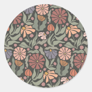 Rond Sticker Vintage Retro Fleurs Classic Round