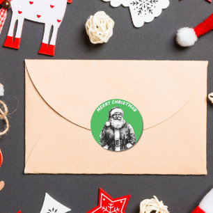 Rond Sticker vintage Santa Claus Green Classic Round