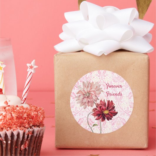 Rond Sticker vintage Style Flower Pair Friends (Fête)