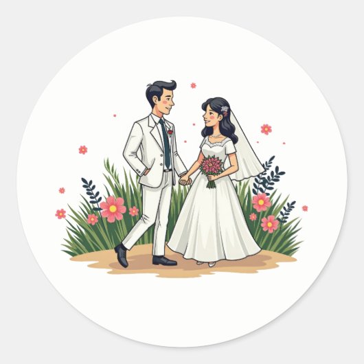 Rond Sticker Vintage Wedding Couple (Devant)