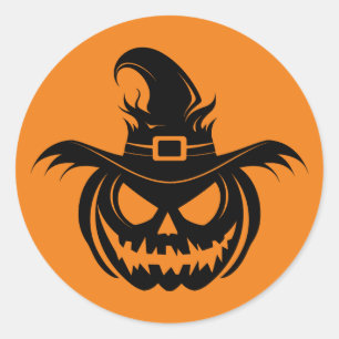 Rond Sticker Visage Citrouille Wicked Witch