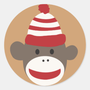Rond Sticker Visage Singe Sock Smiling mignon