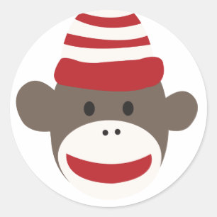 Rond Sticker Visage Singe Sock Smiling mignon