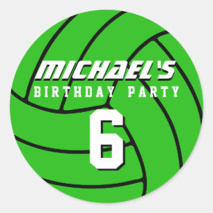 Rond Sticker Volleyball Vert Sports Anniversaire