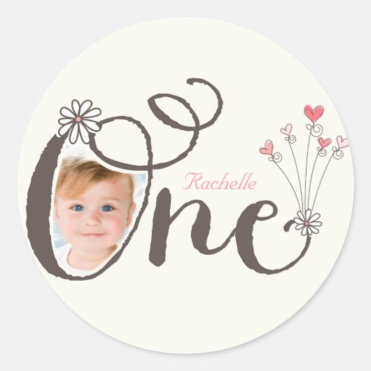 Rond Sticker Whimsical One Girl Merci 1er anniversaire (Devant)