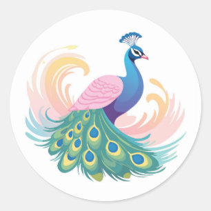 Rond Sticker Whimsy Peacock