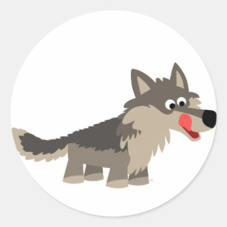 Rond Sticker Wolf affamé en dessin mignon