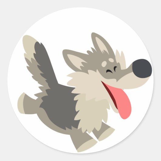 Rond Sticker Wolf Cartoon Frolicsome (Devant)