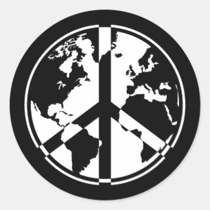 Rond Sticker World Peace - Blanc sur Noir