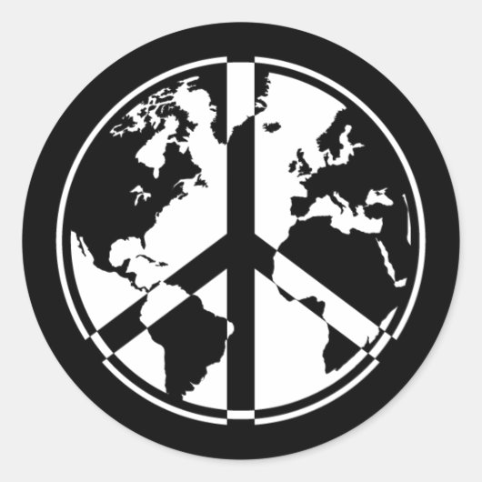 Rond Sticker World Peace - Blanc sur Noir (Devant)