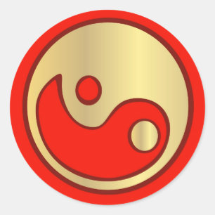 Rond Sticker Yin Yang Gold & Red