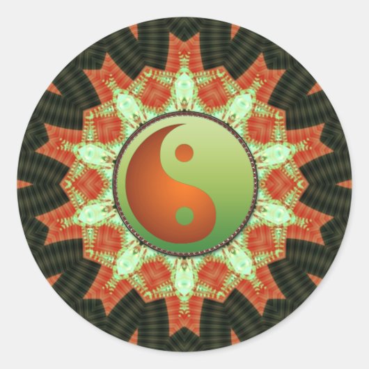 Rond Sticker Yin Yang Mandala Vert & Bronze (Devant)
