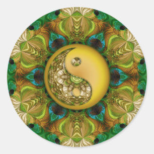 Rond Sticker YinYang Mandala Jaune