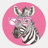 Rond Sticker Zebra avec lunettes roses (Devant)
