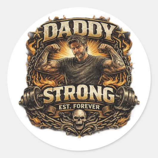 Rond StickerStrong Dad Funny Fitness Father Sticker Vin (Devant)