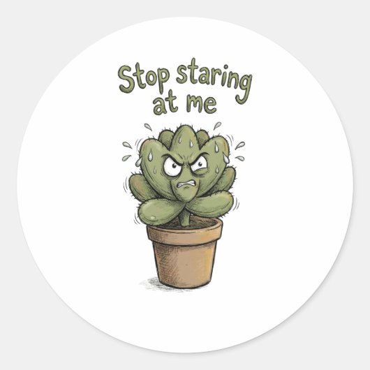 Rond Stop Staring at Me – Funny Succulent Sticker (Devant)