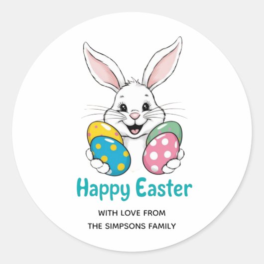 Rond Stylish bunny eggs Floral Happy Easter Sticker (Devant)