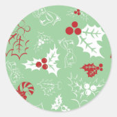Rond Sucre de canne Holly | Sticker de Noël vert et rou (Devant)