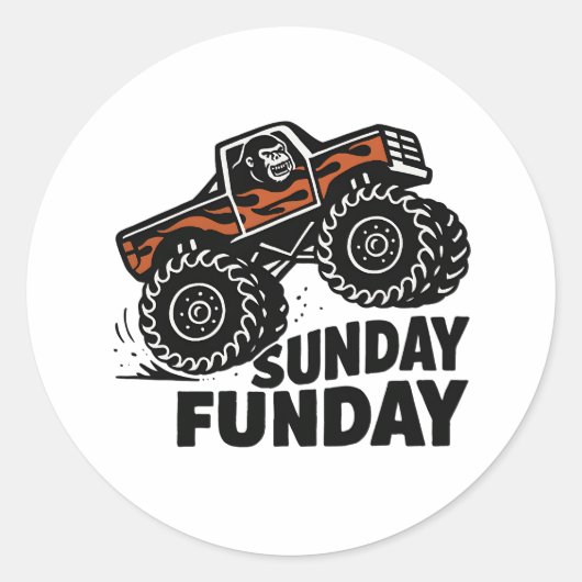 Rond Sunday Funday Gorilla Monster Truck Funny Sticker (Devant)