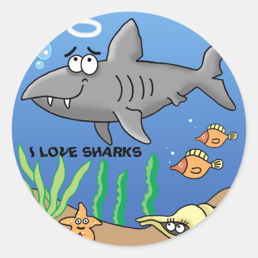 Rond Super fun cool surfer cartoon requin sticker (Devant)
