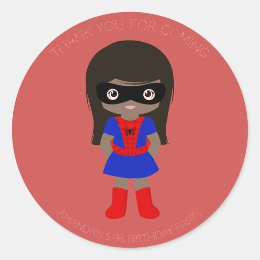 Rond Superhero Enfants Filles Anniversaire Sticker roug (Devant)