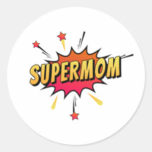 Rond Supermom Retro Comic Pop Art Sticker