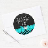 Rond Sweet 16 Seteen Aqua Black Zebra Custom Sticker (Enveloppe)