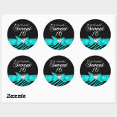 Rond Sweet 16 Seteen Aqua Black Zebra Custom Sticker (Feuille)