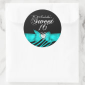 Rond Sweet 16 Seteen Aqua Black Zebra Custom Sticker (Sac)