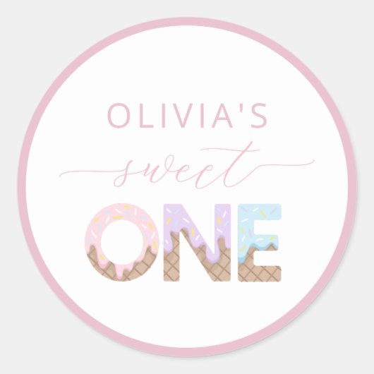 Rond Sweet One Ice Cream Anniversaire Favoriser Sticker (Devant)