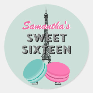 Rond Sweet sixteen Paris Macaron Sticker Anniversaire F