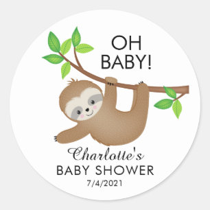 Rond Sweet Sloth OH BÉBÉ Neutre Douche Faveur Sticker
