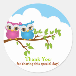 Rond Sweet Twins Owls Girl boy Baby Merci Sticker
