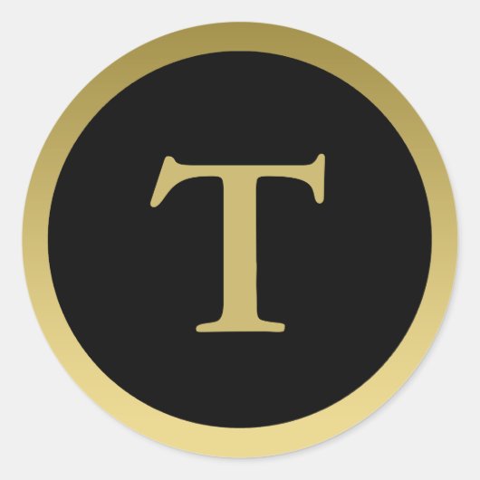Rond T :: Monogramme T Élégant Sticker Or et Noir (Devant)