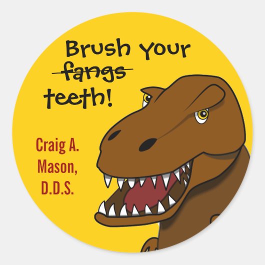 Rond T-rex Dinosaur Brosse-Tête Dentiste Sticker (Devant)