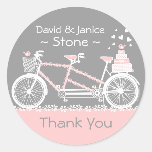 Rond Tandem Bicycle Mariage Merci Sticker (Devant)