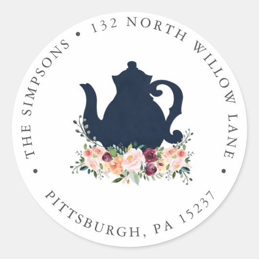 Rond Tea Party Adresse de retour Classic Round Sticker (Devant)