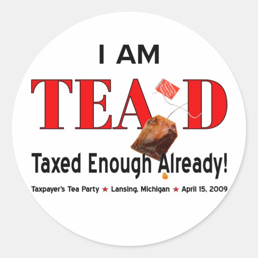 Rond Tea Party TEA'd Sticker - Michigan (Devant)