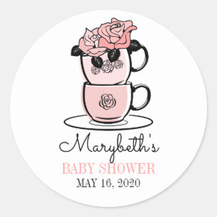 Rond Tea Teacup & Fleurs Baby shower Favoriser Sticker
