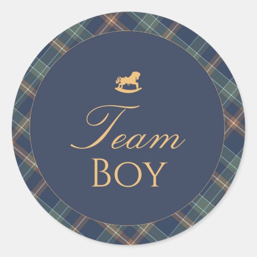 Rond Team Boy Gender Reveal Voting Sticker Navy Plaid (Devant)