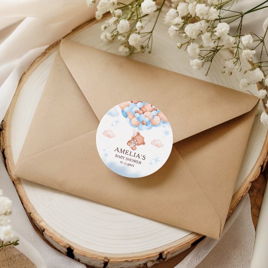 Rond Teddy Bear Balloon Baby Shower Sticker