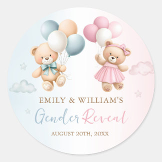 Rond Teddy Bear Balloon Gender Reveal Sticker