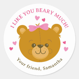 Rond Teddy Bear Happy Valentine's Day Sticker for Girls